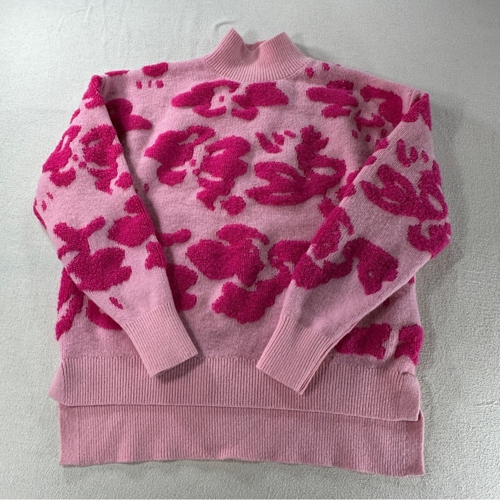 Grace + Karma Mock Turtleneck Pink Floral Abstract Women's Sweater Sz S